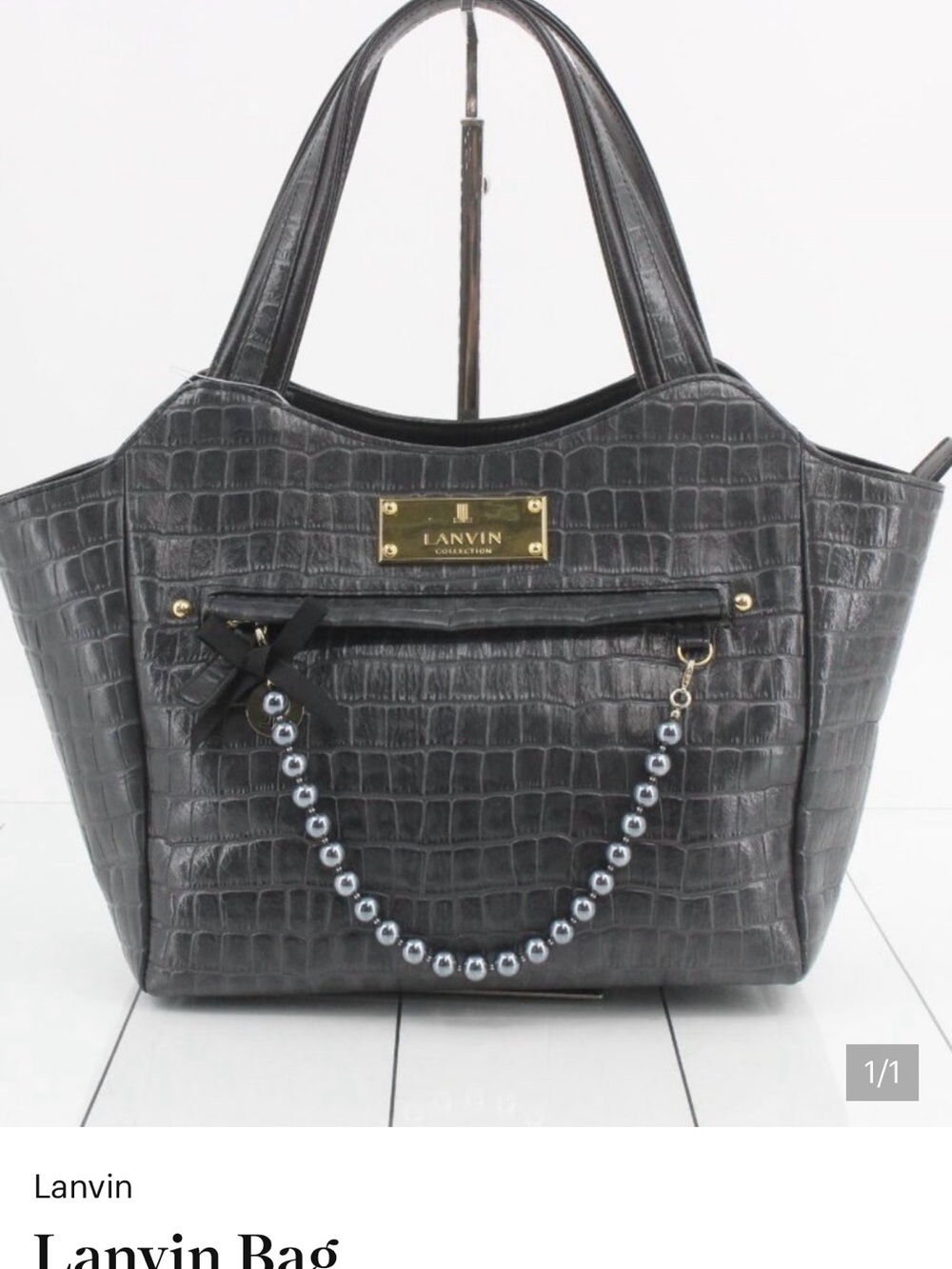 Rare Japanese Import! Lanvin Collection Gray Croc-Embossed Pearl Tote Bag